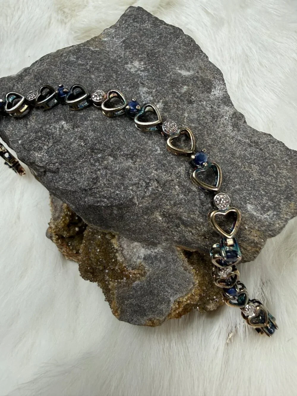 Ross Simons Blue Sapphire Sterling Silver Heart Link Bracelet Gold Vermeil